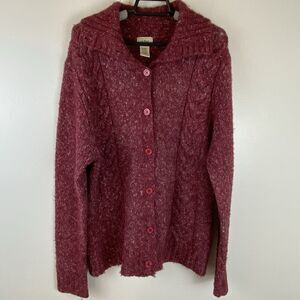 LL Bean Women's Medium Red Knit Collared Button Up Long Sleeve Sweater Size L